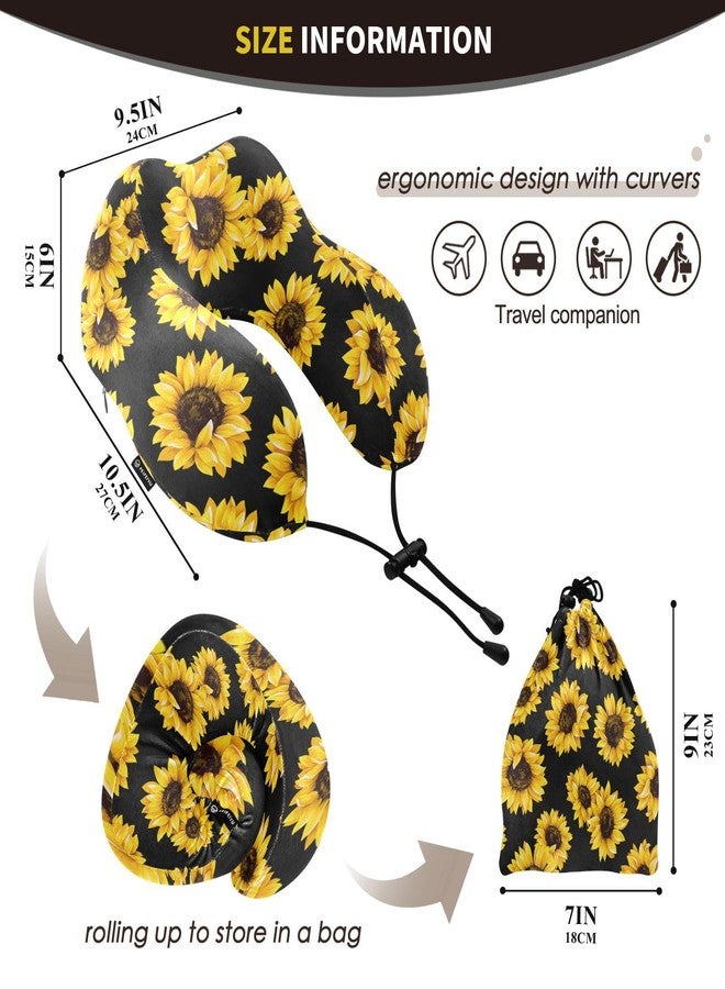 ZOEO Travel Pillow for Neck Head, Black Sunflowers Memory Foam Padding Sleeping Airplane Trains Cars Camping Office - Image 3