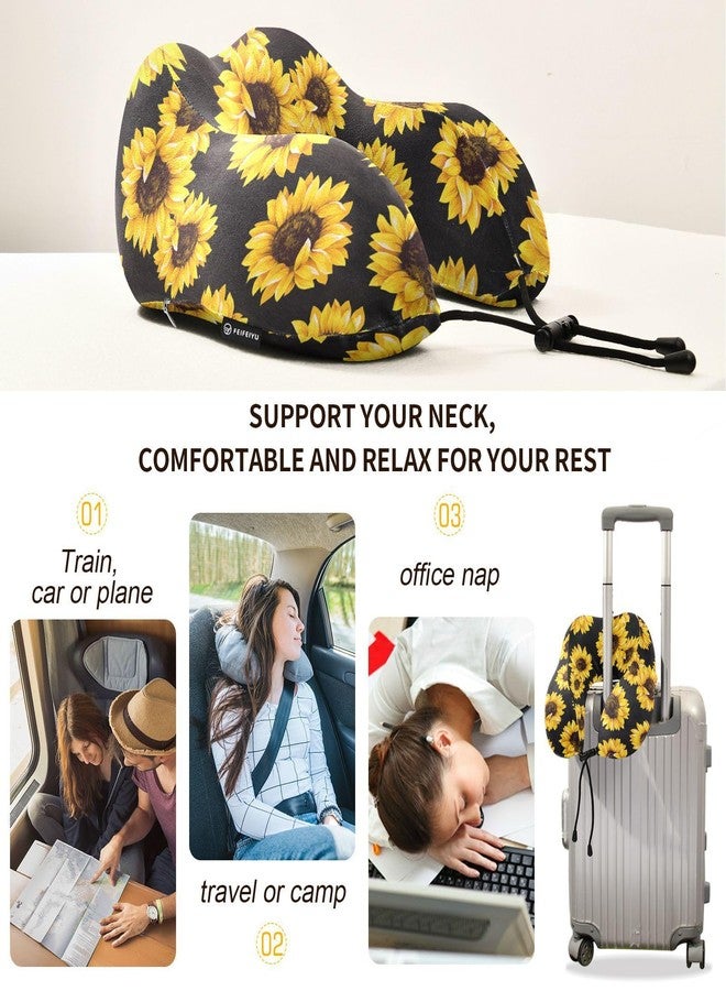 ZOEO Travel Pillow for Neck Head, Black Sunflowers Memory Foam Padding Sleeping Airplane Trains Cars Camping Office - Image 4