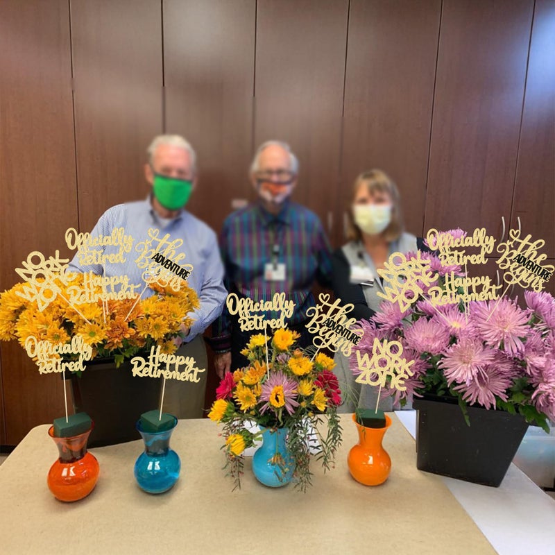 Ephlyn 16Pcs Happy Retirement Centerpiece Sticks Officially Retired Table Flower Centerpieces Sticks No Work Zone Floral Decorations for Farewell Birthday Party Centerpieces Supplies Gold - Image 4