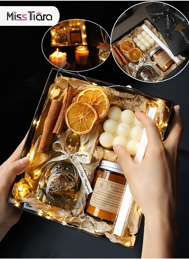 مس تيارا مجموعة من 7 هدايا شموع معطرة، صندوق هدايا، شموع الصويا، مجموعة شموع معطرة، هدية عيد ميلاد، زفاف، تذكار للحفلات، الحمام  - Image 1
