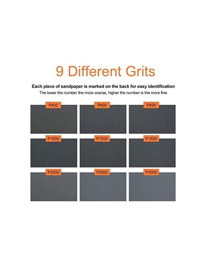 KENSON 36 Sheets Sandpaper, Premium Wet Dry Waterproof Sand Paper, 400 to 3000 Assorted Grit Sanding Paper for Wood Furniture Finishing, Metal Sanding and Automotive Polishing  - Image 2