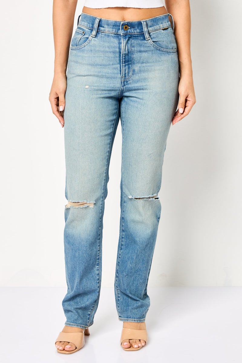 G-Star RAW Women Straight Fit Distressed Stretchable Denim, Blue - Image 1