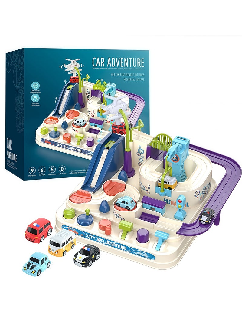 Kids Car Adventure Toy, Cars Race Track Toys with 4 Toy Cars, Race Track Vehicle Set, Fun Durable Adventure Vehicles Toy, Preschool Educational Interactive Toy, Easy to Install and Play, No Battery Required, Ideal Gift for Kids Aged 2+  - Image 1