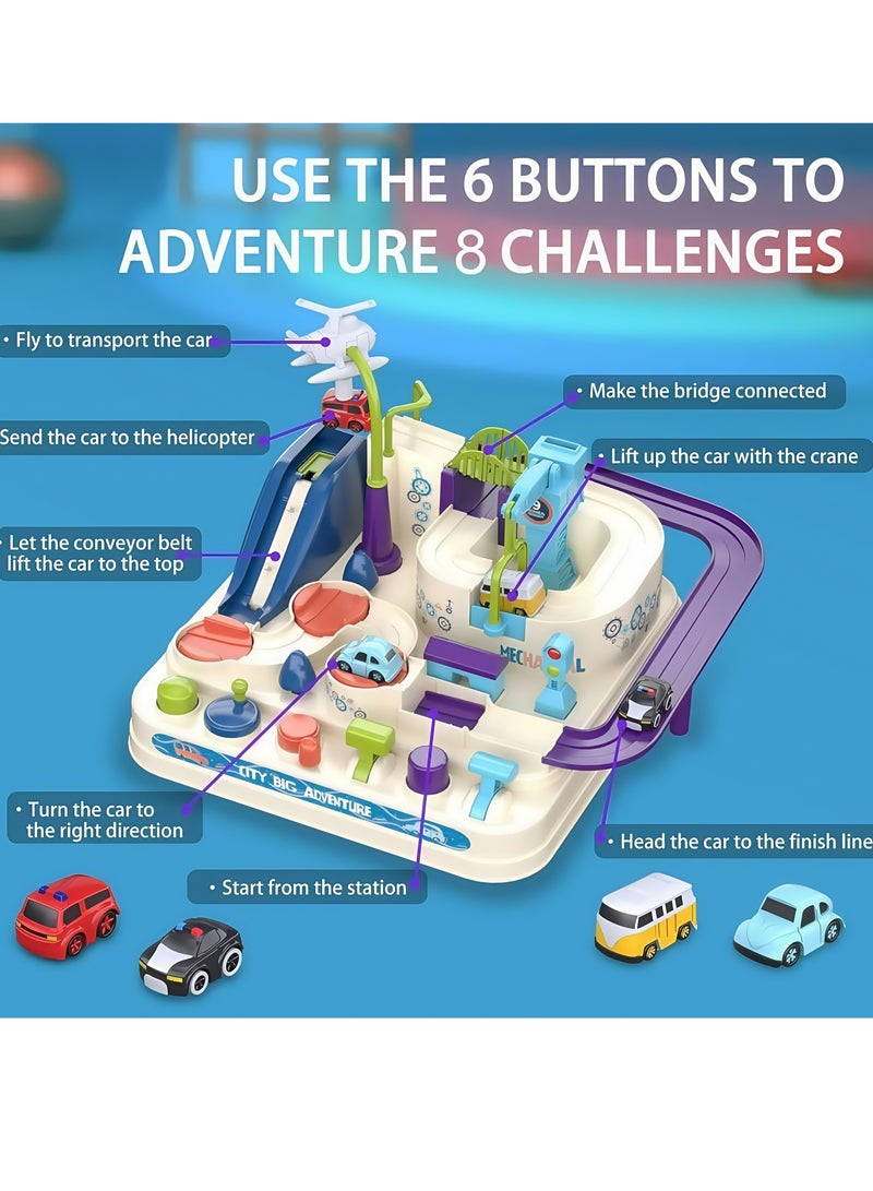 Kids Car Adventure Toy, Cars Race Track Toys with 4 Toy Cars, Race Track Vehicle Set, Fun Durable Adventure Vehicles Toy, Preschool Educational Interactive Toy, Easy to Install and Play, No Battery Required, Ideal Gift for Kids Aged 2+  - Image 2