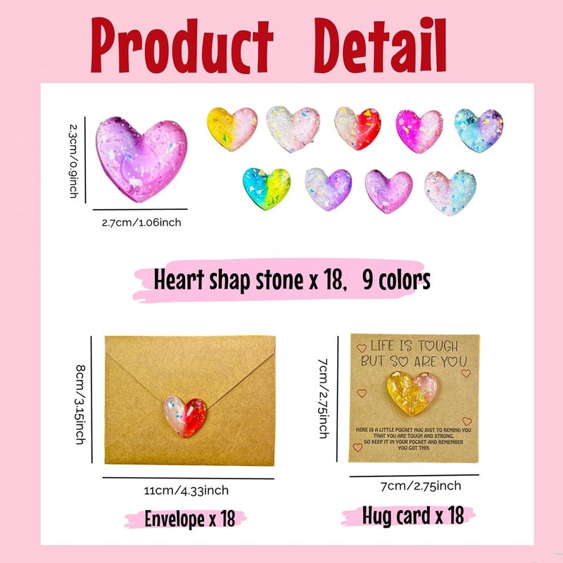 18 Sets Mini Pocket Hug Tokens with Heart Shape Stones & Motivational Quote Cards, Small Envelopes for Encouragement, Inspirational Bulk Gifts for Friends, Family, Colleagues - Image 5
