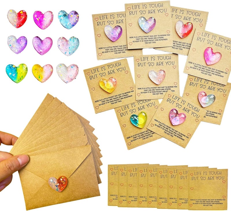 18 Sets Mini Pocket Hug Tokens with Heart Shape Stones & Motivational Quote Cards, Small Envelopes for Encouragement, Inspirational Bulk Gifts for Friends, Family, Colleagues - Image 1