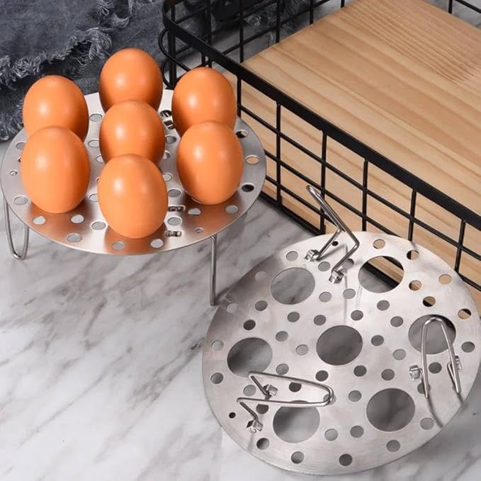 KRESHU Heavy Quality Stainless Steel 15.5cm Egg Steamer Rack Stand Foldable Design Round Tray Pressure Cooker Steam Boiling Stand for Cooking Egg Food Multi Trivet Insert for Pot (Silver, 1-Pcs) - Image 2