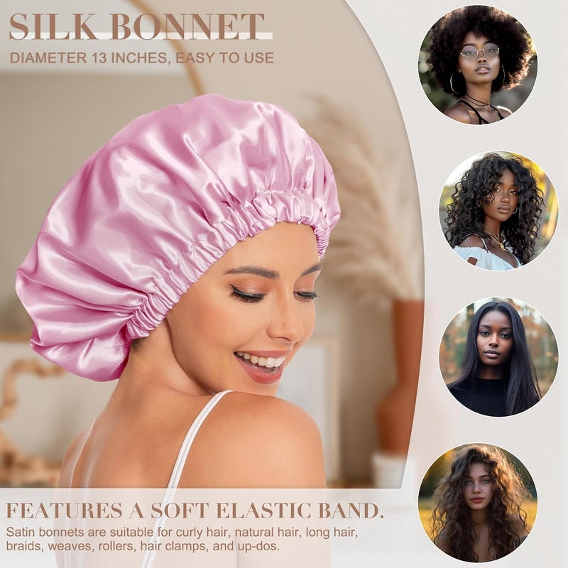 Edoneery Satin Bonnet Silk Hair Bonnet for Sleeping - Slouchy Beanie Hat Satin Sleep Cap for Women's Natural & Curly Hair (Dark Pink) - Image 3