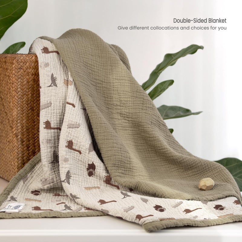 Lulu moon lulumoon Muslin Baby Blanket for Boy- Cotton Quilt Blankets for Toddlers - Reversible Crib Blanket for Nursery Daycare 47"x47"(Olive Dinosaur) - Image 3