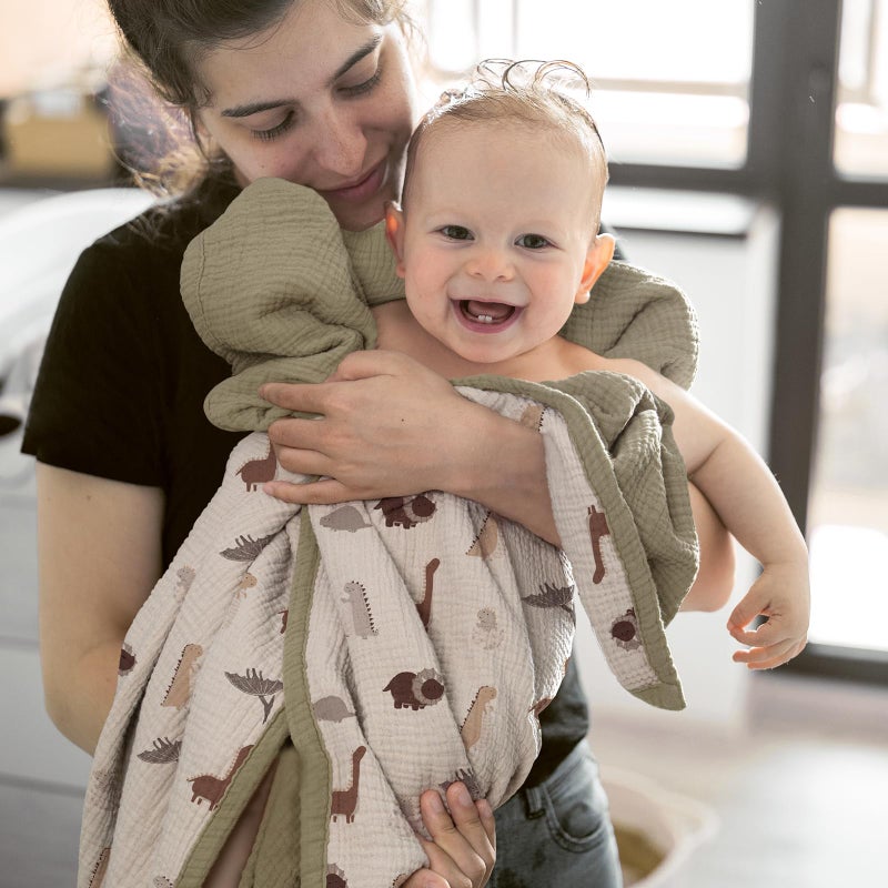 Lulu moon lulumoon Muslin Baby Blanket for Boy- Cotton Quilt Blankets for Toddlers - Reversible Crib Blanket for Nursery Daycare 47"x47"(Olive Dinosaur) - Image 4
