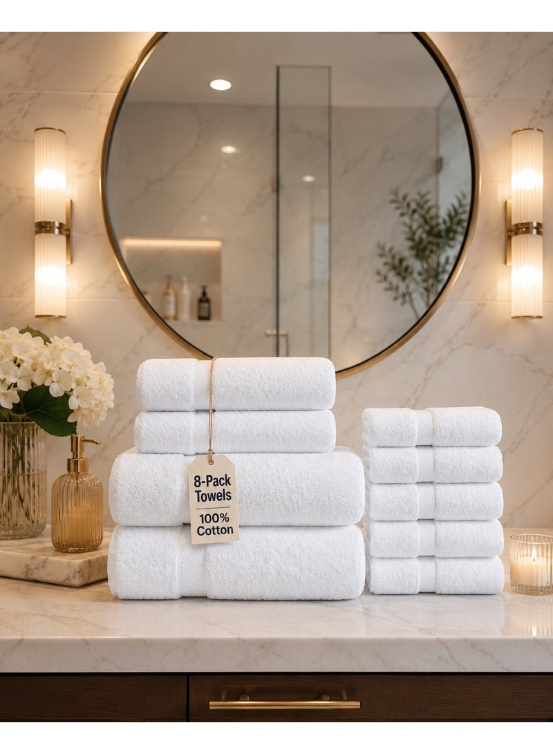 Safi Plus Towel Set 8-Pack Premium 100% Combed Cotton Super soft & Absorbent Lightweight White Towel Set - 2 Bath Towels, 2 Hand Towels, 4 Washcloths Luxury Hotel Quality Bathroom Towels - Image 5