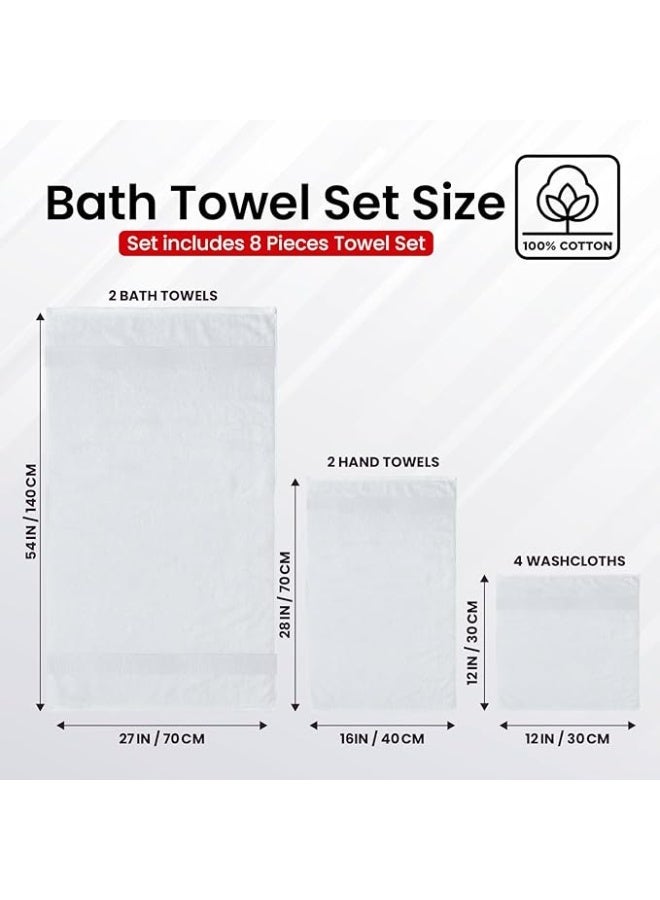 Safi Plus Towel Set 8-Pack Premium 100% Combed Cotton Super soft & Absorbent Lightweight White Towel Set - 2 Bath Towels, 2 Hand Towels, 4 Washcloths Luxury Hotel Quality Bathroom Towels - Image 4