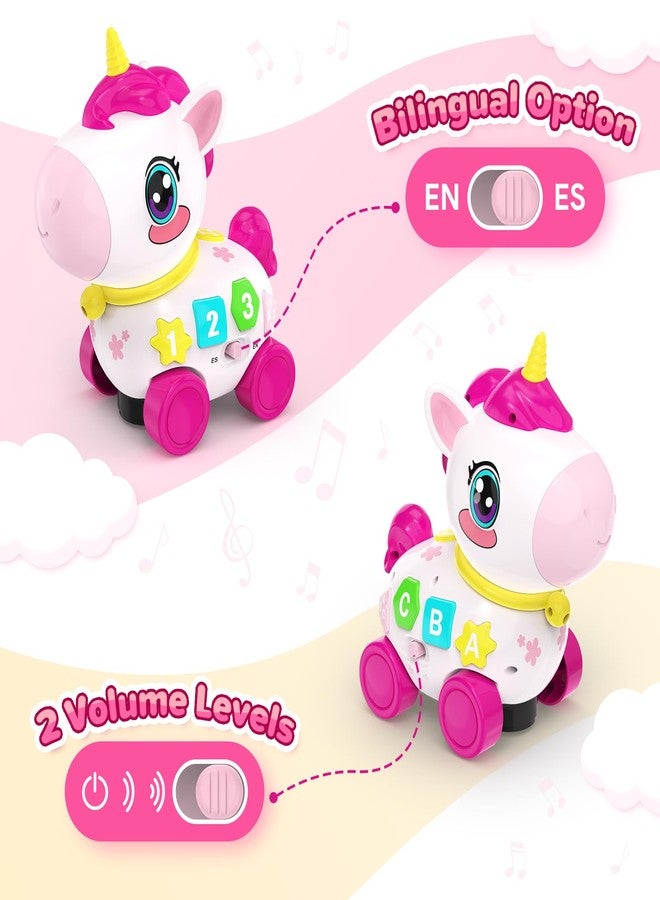 MOISTAR Bilingual Musical Crawling Toy for 1 Year Old Girl Gifts,Musical Unicorn Toys for Baby 6-12 Months,Baby Toys 6-12-18 Months,Toddler Educational Toy,Birthday Gifts with Music Light,Baby - Image 3