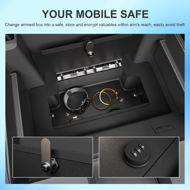 SZYANG Center Console Safe Organizer Compatible with 2023-2026 Chevy Silverado GMC Sierra 1500 Redesigned 2022 Model Lock Box Console Safe Vault Replacement for 2022-2026 Chevy Silverado Accessories - Image 4