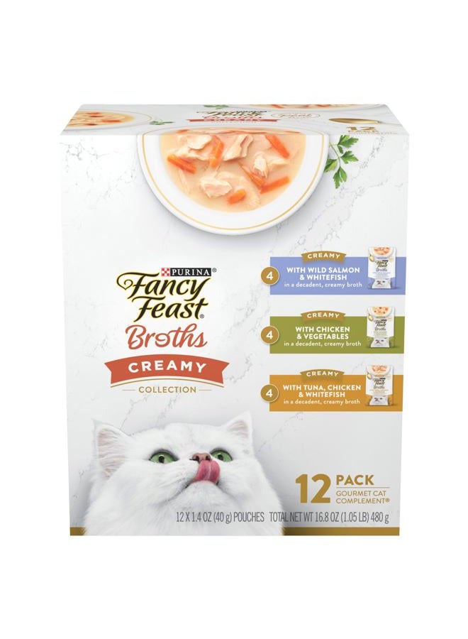 Fancy Feast Purina Grain Free Wet Cat Food Variety Pack, Broths Creamy Collection 1.4 Oz (Pack of 12) - Image 1