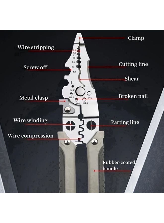 Grey 1 قطعة كماشة قطع الأسلاك الصناعية المحترفة وأداة العزل والكبس - Image 3