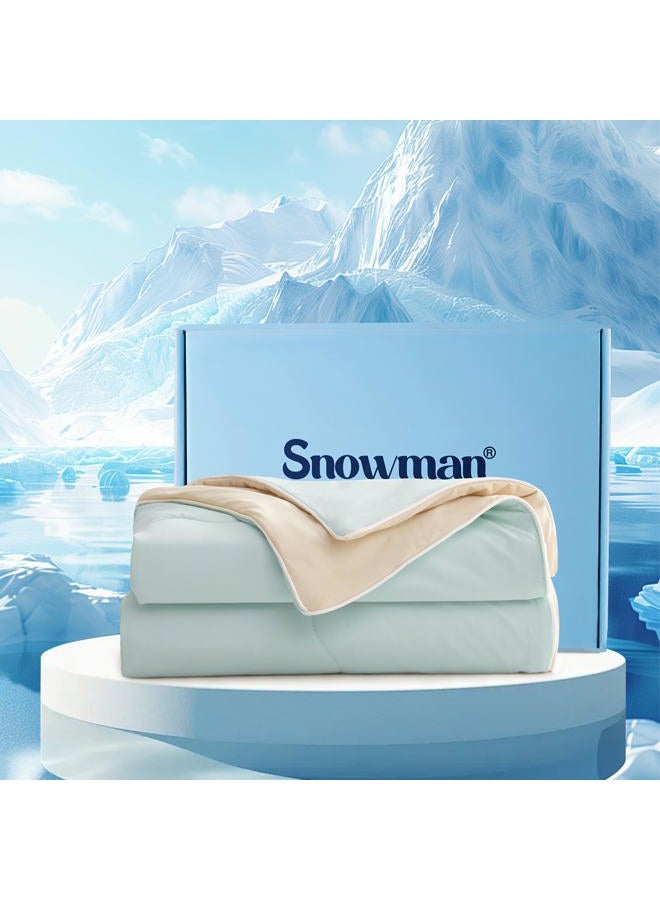 Snowman Cooling Comforter King Size Double-Sided, Soft Cooling Blanket for Hot Sleepers, Cold Touch Fabric Summer Quilt, Lightweight Q-Max>0.4 Silk Smooth (Green/Butter, 106"x90") - Image 1