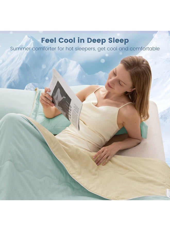 Snowman Cooling Comforter King Size Double-Sided, Soft Cooling Blanket for Hot Sleepers, Cold Touch Fabric Summer Quilt, Lightweight Q-Max>0.4 Silk Smooth (Green/Butter, 106"x90") - Image 2