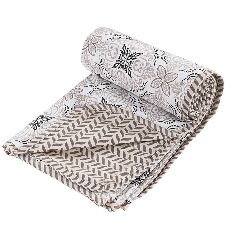 VAS COLLECTIONS Pure Cotton 120 GSM Reversible Soft Lightweight Printed Single Bed Blanket/AC Dohar/Skin Friendly Dohar-152 x 225 cm - Off White & Black - Image 4