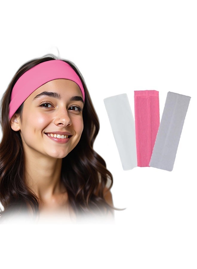 بندانات شعر طقم 3 قطع – أبيض، رمادي وروز، قماش ناعم ومرن، مثالية لليوجا والجري والرياضة - Image 1