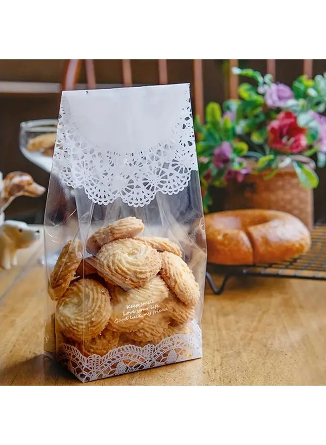 50pcs Elegant Lace Design Transparent Food Safe Cellophane Bags For Gift Packaging - Image 2