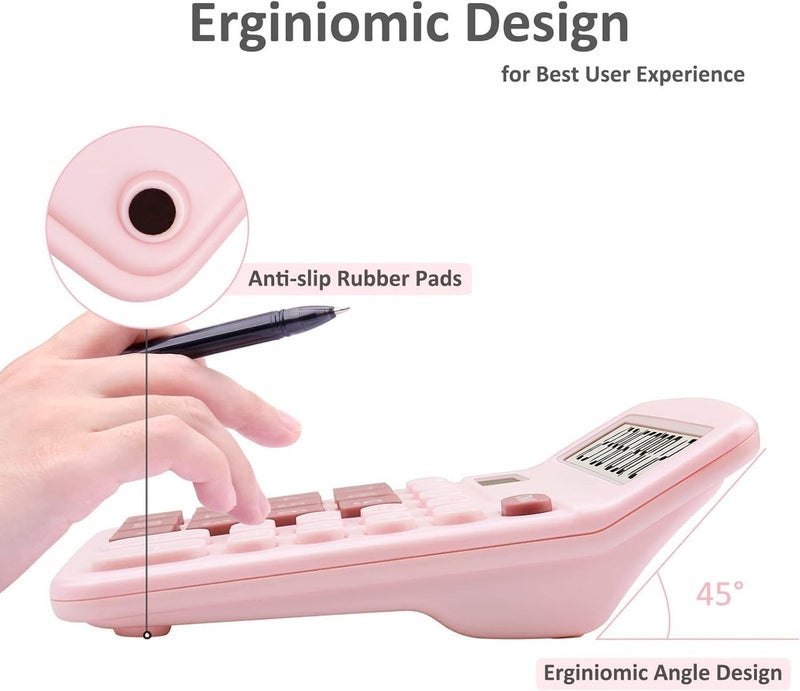 Calculator, 12 Digit Desk Calculators with Large Display and Big Sensitive Button, Solar and Battery Dual Power, Pink Calculator Large Stationery for Office Home School (Pink) - Image 5