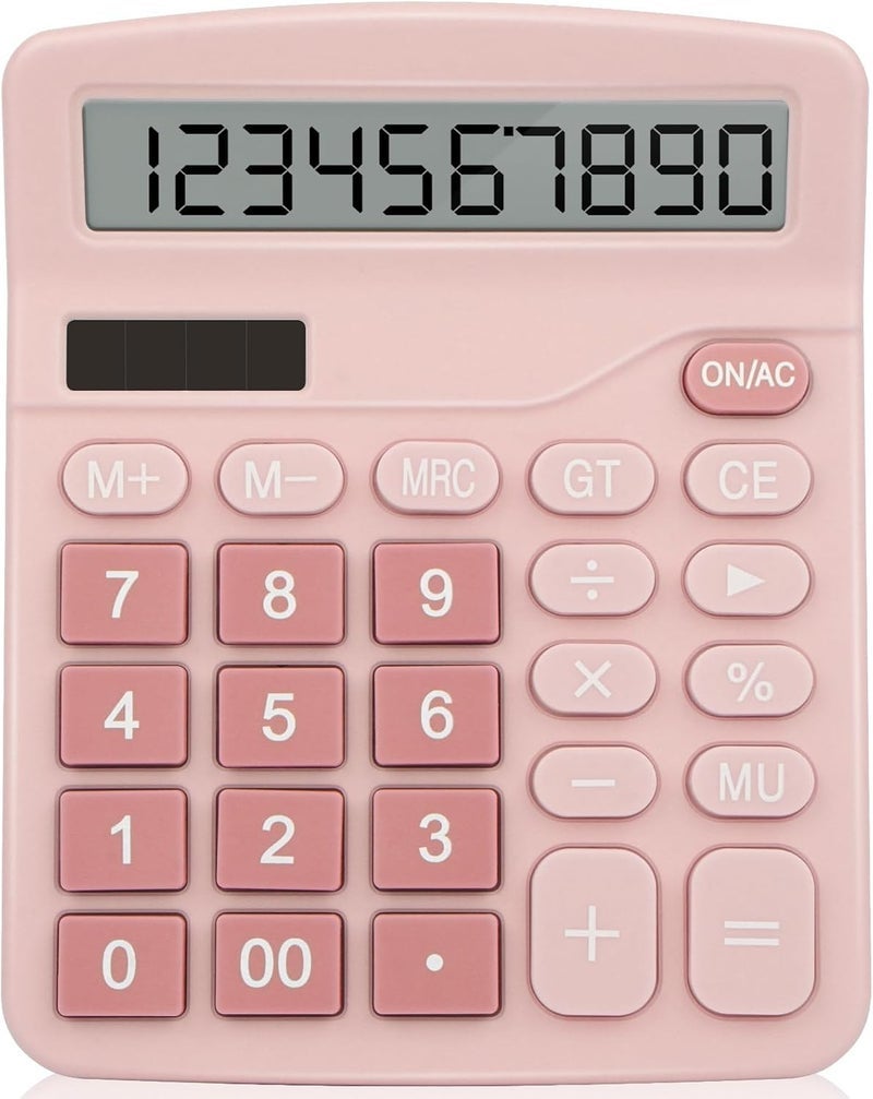 Calculator, 12 Digit Desk Calculators with Large Display and Big Sensitive Button, Solar and Battery Dual Power, Pink Calculator Large Stationery for Office Home School (Pink) - Image 1