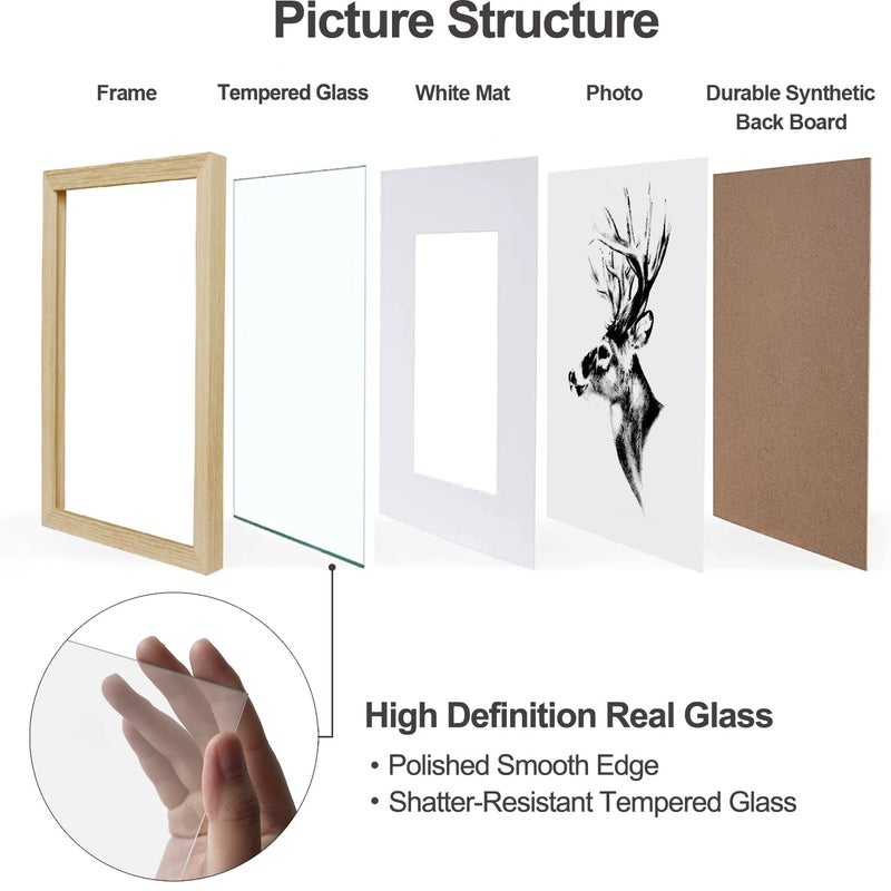 Yaetm 11x14 Wood Picture Frame with Mat for 8x10 Set of 4, Natural Solid Oak Wood 11x14 Frame with Tempered Glass for Horizontal and Vertical Wall Mounting (4 pack, Oak) - Image 4