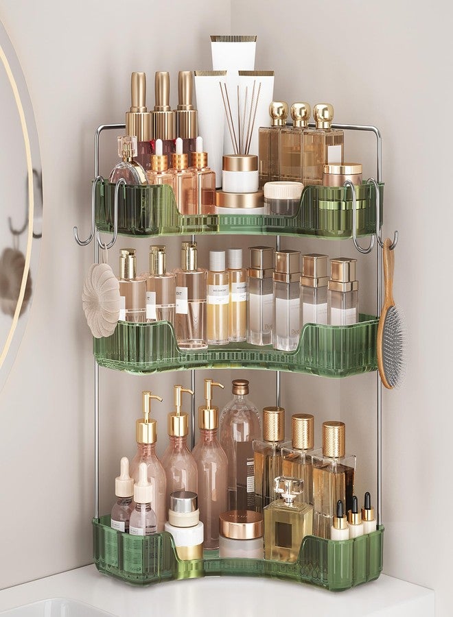 Kinkota 3-Tier Green Corner Organizer, PET Counter Storage with Hooks | Multi-Surface Organizer for Bathroom Vanity & Kitchen Countertop - Image 1