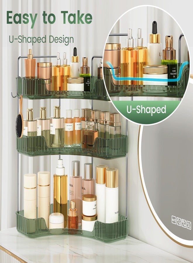 Kinkota 3-Tier Green Corner Organizer, PET Counter Storage with Hooks | Multi-Surface Organizer for Bathroom Vanity & Kitchen Countertop - Image 5