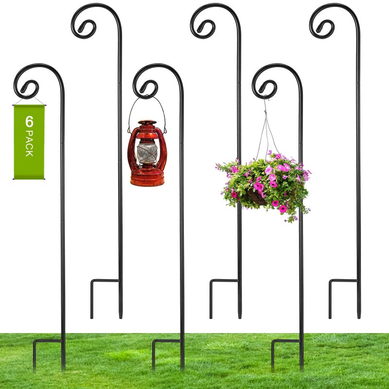 Hicarer 6 Pcs 48 Inch Shepherds Hooks for Outdoor 13 Inch Thick Metal Curled Garden Hooks Adjustable Bird Feeder Pole for Hanging Lanterns Plant Baskets Mason Jars Solar Lights Wedding Decor - Image 2
