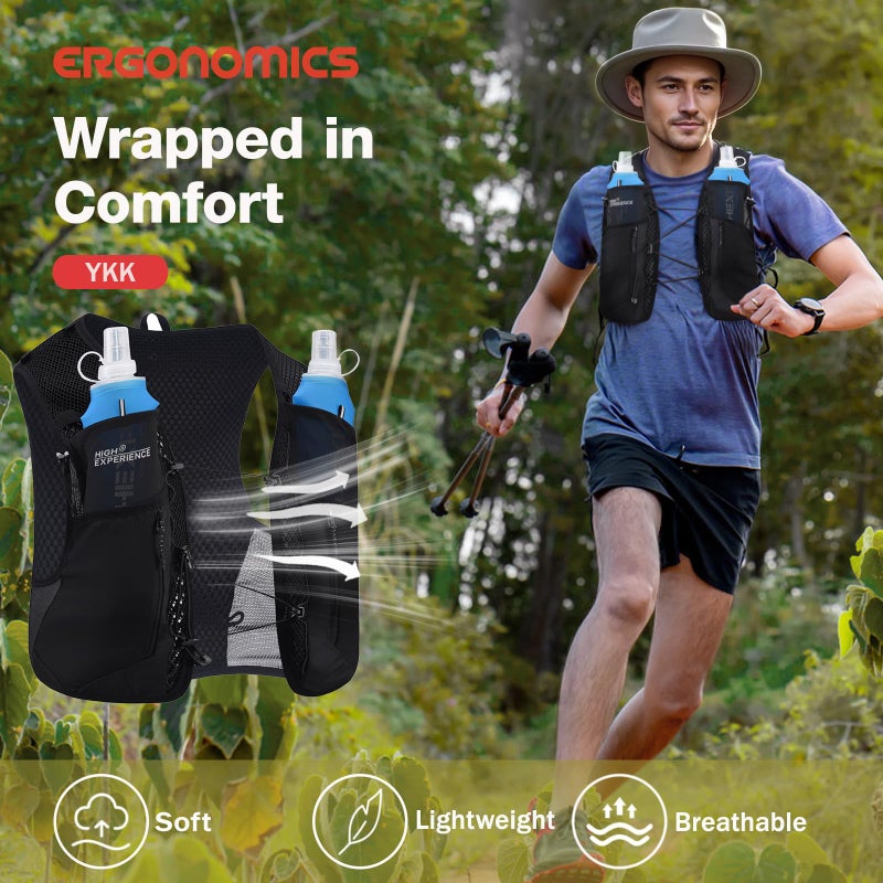 HIGH EXPERIENCE Running Vest Lightweight 4L Trail Hydration Backpack Pack with 2 17oz Soft Flask Jogging Marathon Cycling Hiking for Women Men (Black, Medium) - Image 5