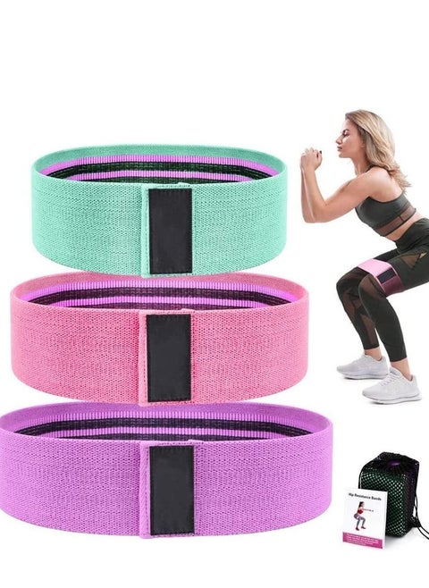 Fabric Resistance Booty Loop Band, Non-Slip Elastic Workout Exercise Hip Bands, Cotton and Rubber Fabric, Stretch (Set3)