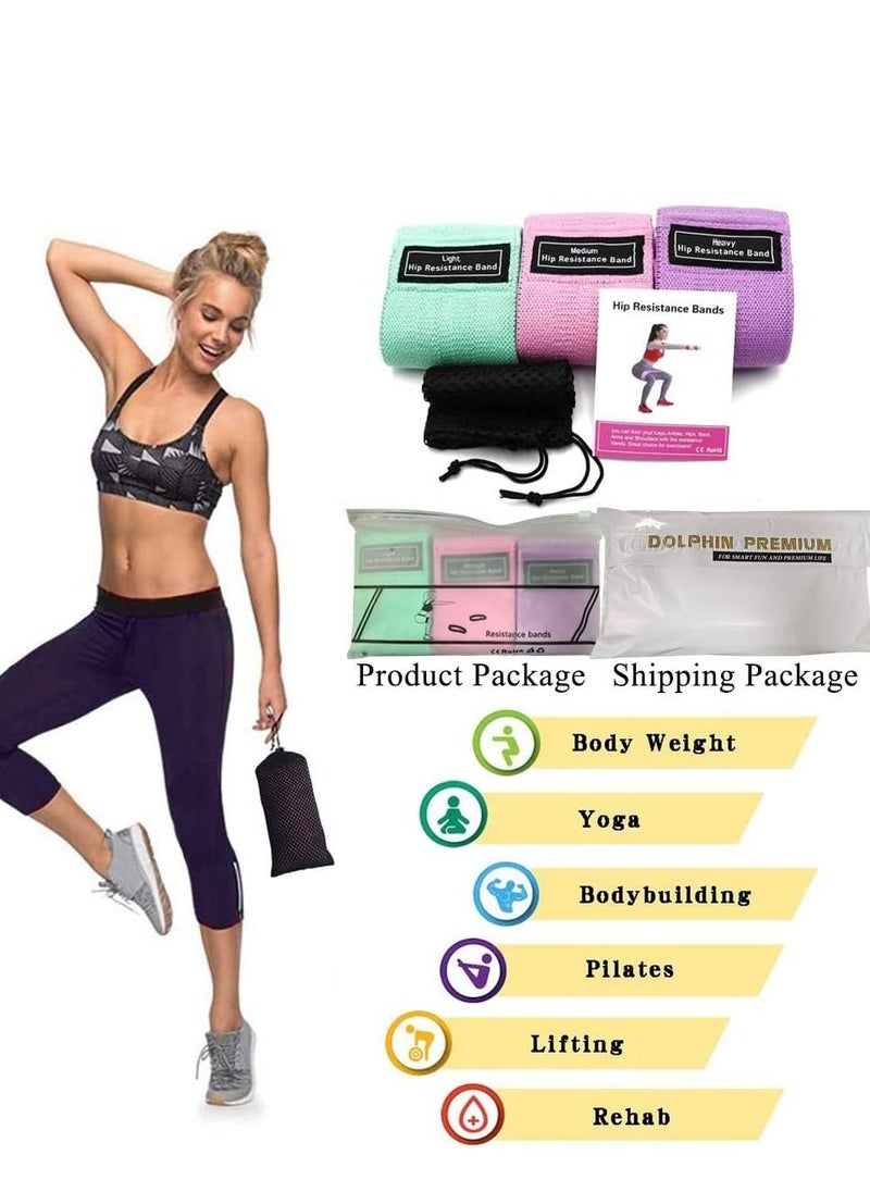 AS SEEN ON TV - Fabric Resistance Booty Loop Band, Non-Slip Elastic Workout Exercise Hip Bands, Cotton and Rubber Fabric, Stretch (Set3) - Image 1