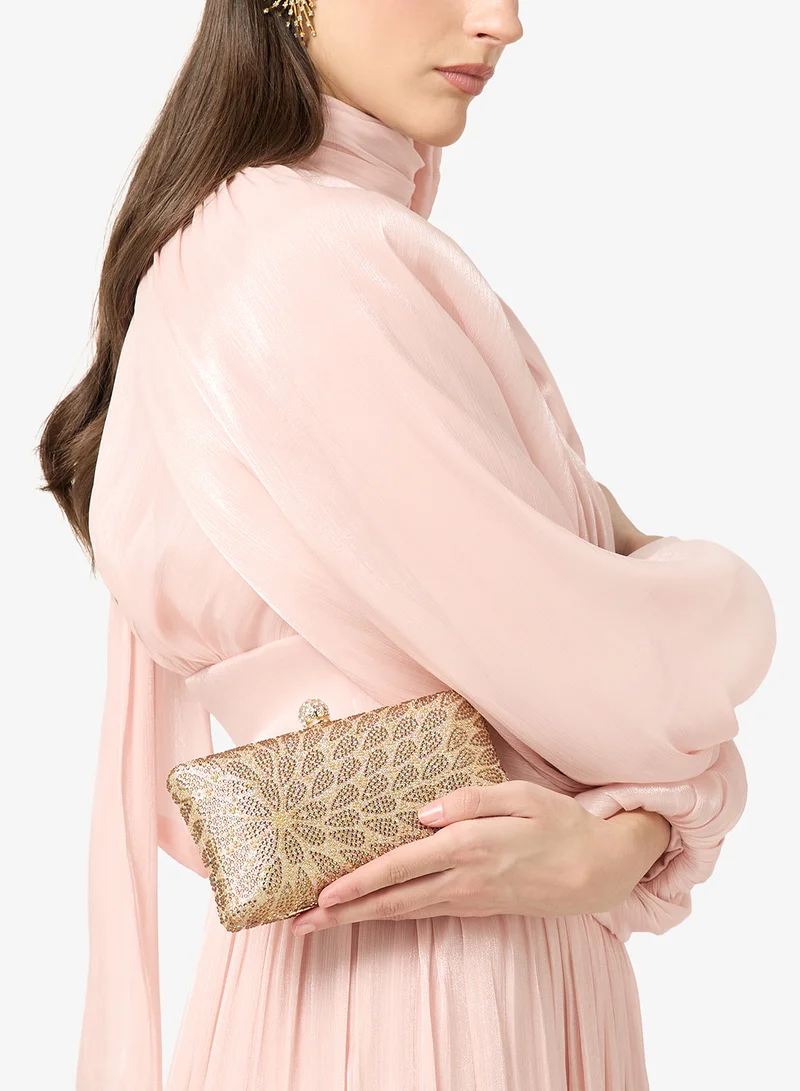 Khizana Gold Gold Printed Detailed Metallic Bag for Women | Best Price UAE