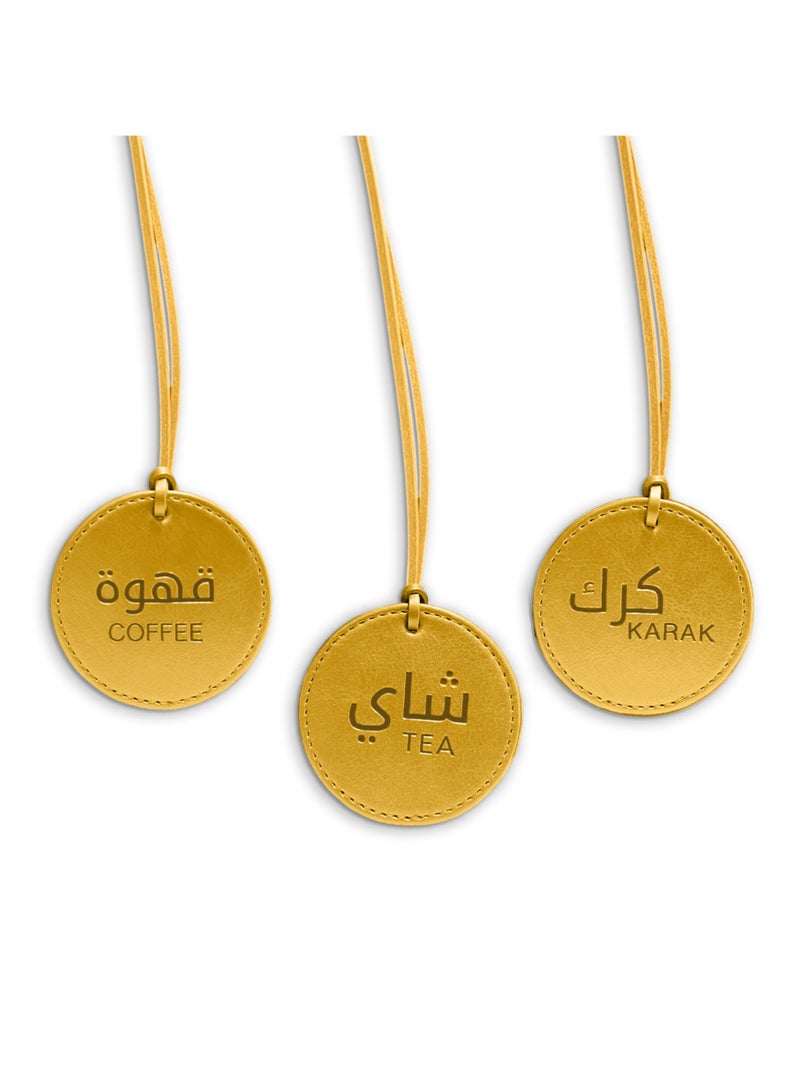 LeArt Dallah Flask Tags - Dallah Coffee Pot, Tea, Coffee and Karak Tag | Dallah Tags (Gold - Set of 3) - Image 1
