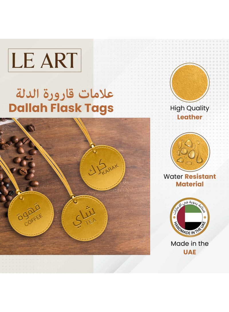 LeArt Dallah Flask Tags - Dallah Coffee Pot, Tea, Coffee and Karak Tag | Dallah Tags (Gold - Set of 3) - Image 2