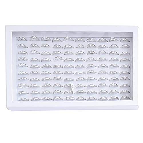 ZLY Jewelry Rings Display Tray Velvet 100 Slot Case Box Jewelry Storage Box (White) - Image 1