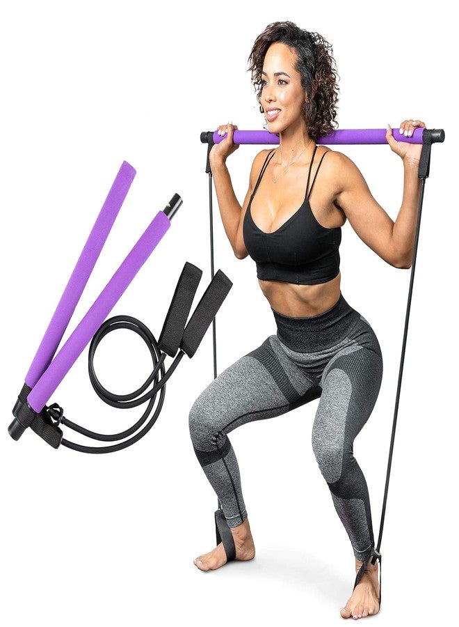 LADILA Body Building Yoga Pilates Stick with Foot Loop, Pilates Bar Kit with Resistance Band, Portable Yoga Pilates Stick Exercise Bar, Ideal for Home Total Body Workout, Gym, Weighlifting - Image 1