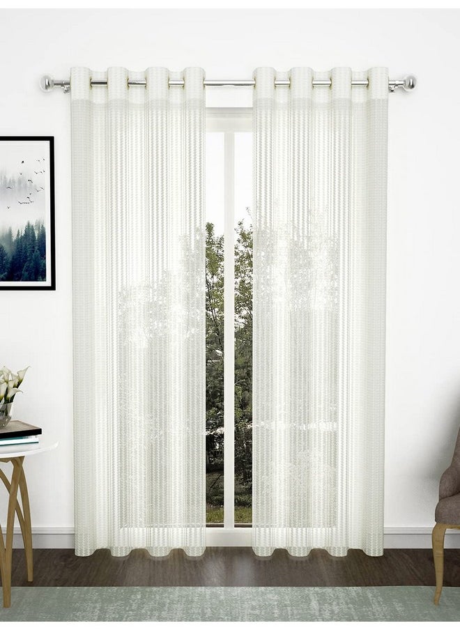 Story@Home Story@Home Crystal Long Door Curtains 9 Feet Set of 2, Polyester Zic Zac Print Transparent Long Door Curtains for Living Room, Bedroom, Kids Room, 118 x 275 cm, White, Perfect for Festive Gifting  - Image 1