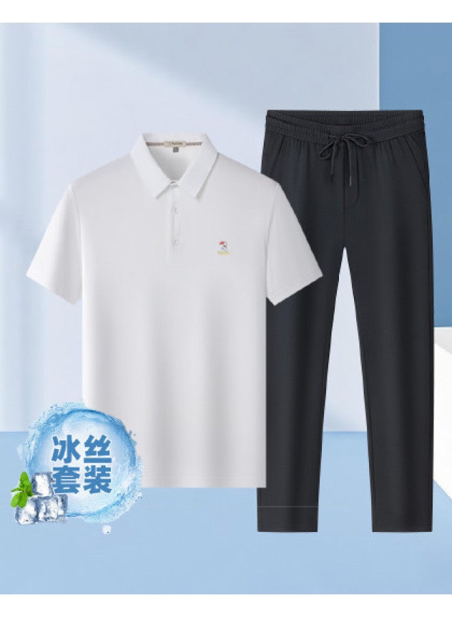 Tucano 2-piece Set】summer Short-sleeve Polo Shirt + Chilled Silk Casual Pants - Versatile Father's Outfit Men's Matching Set - Image 1