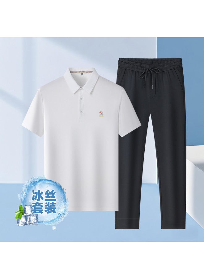 Tucano 2-piece Set】summer Short-sleeve Polo Shirt + Chilled Silk Casual Pants - Versatile Father's Outfit Men's Matching Set - Image 2