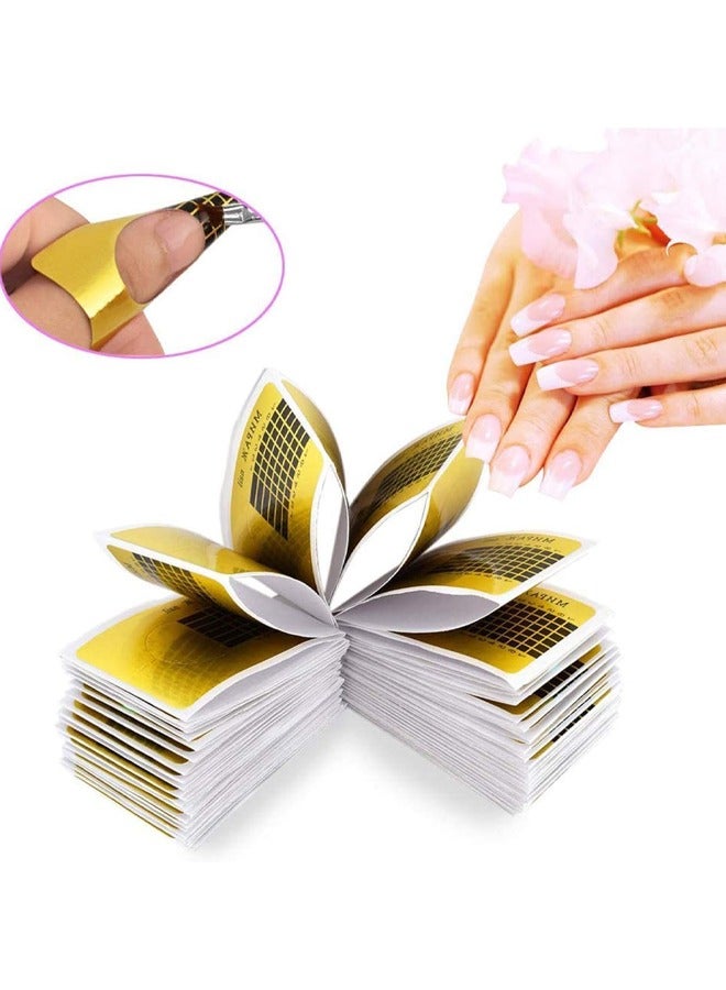 100 Pieces of Gold Rectangular Nail Form Paper Holder With Self-adhesive and UV Gel nail Extension Tips Guide, Perfect for Self-design Enthusiasts and Learners. - Image 2