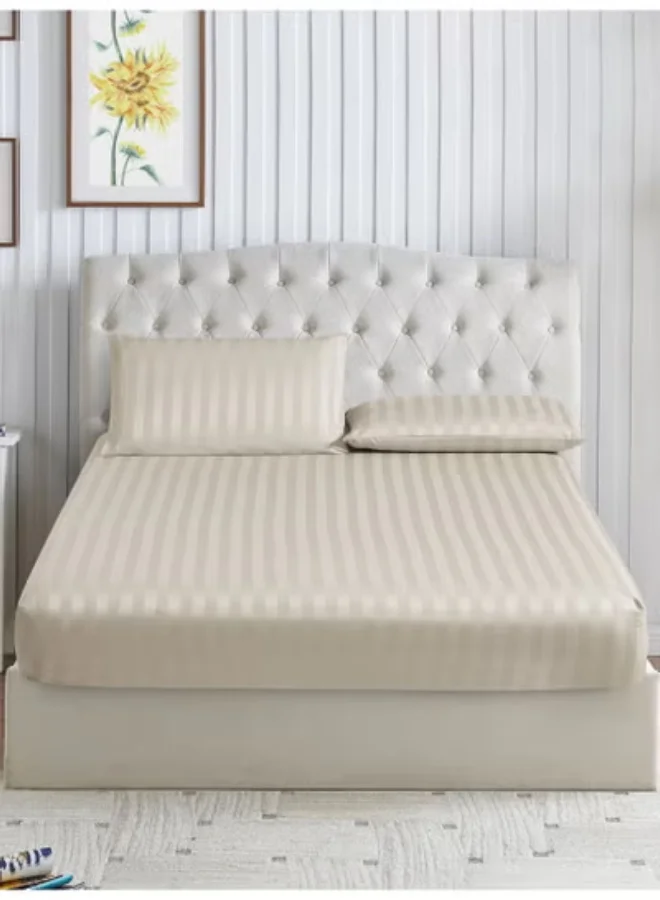 دوناتيلا طقم شرشف سرير مقلم 3 قطع مقاس سوبر كينغ 200×200+35 سم، مايكروفايبر مقاوم للحساسية، شرشف بأطراف مطاطية و2 غطاء وسادة