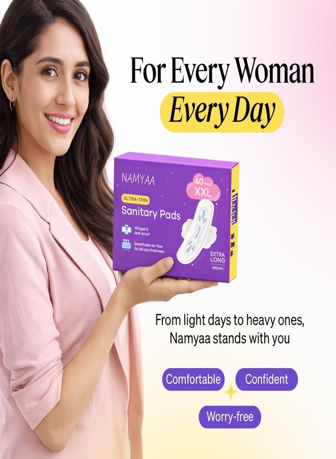 Namyaa Sanitary Pads XXL 320mm – Extra Long, Ultra Thin, Winged & Leak-Proof Pads for Heavy Flow – Breathable, Rash-Free Comfort (40 Pads) - Image 4