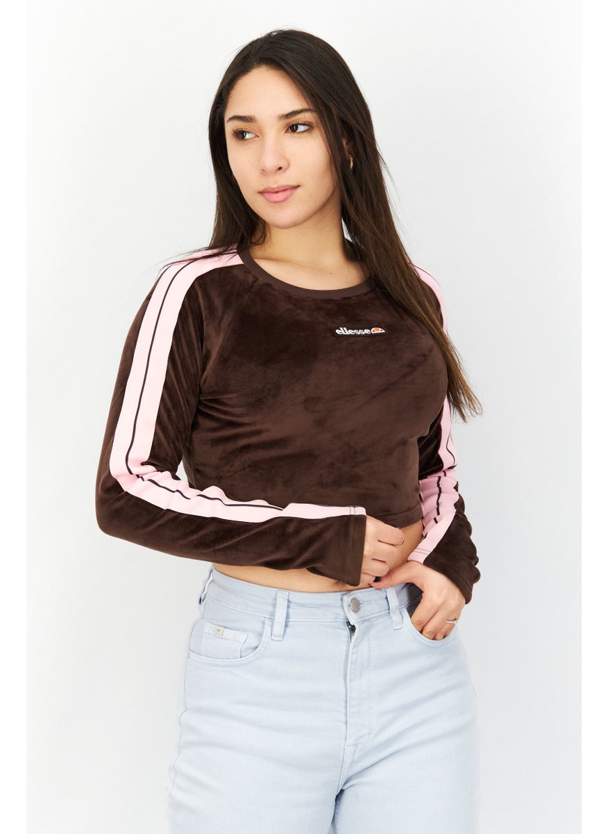 Ellesse Women Round Neck Long Sleeve Brand Logo Tops, Dark Brown  - Image 1