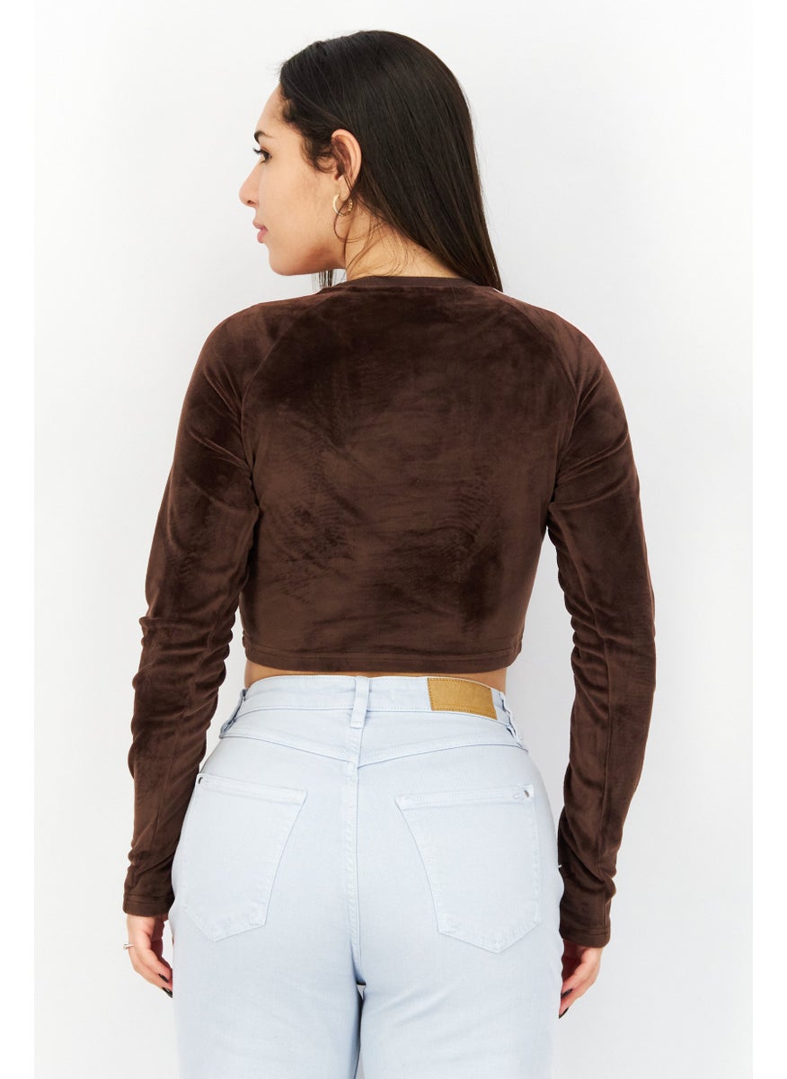 Ellesse Women Round Neck Long Sleeve Brand Logo Tops, Dark Brown  - Image 2