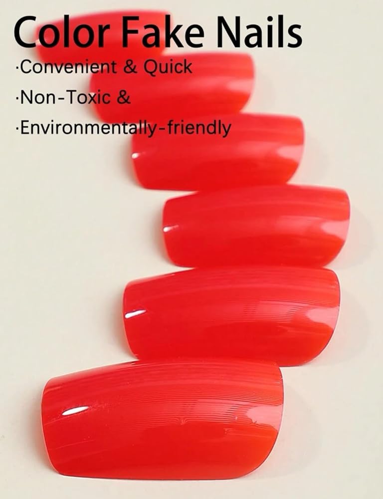 Suerte Press On Nails tips Bright red Solid Color Gradient Glossy 24pcs Press On French Nails Medium Natural Manicure nail art trendy, Fake acrylic nails with glue kit - Image 2