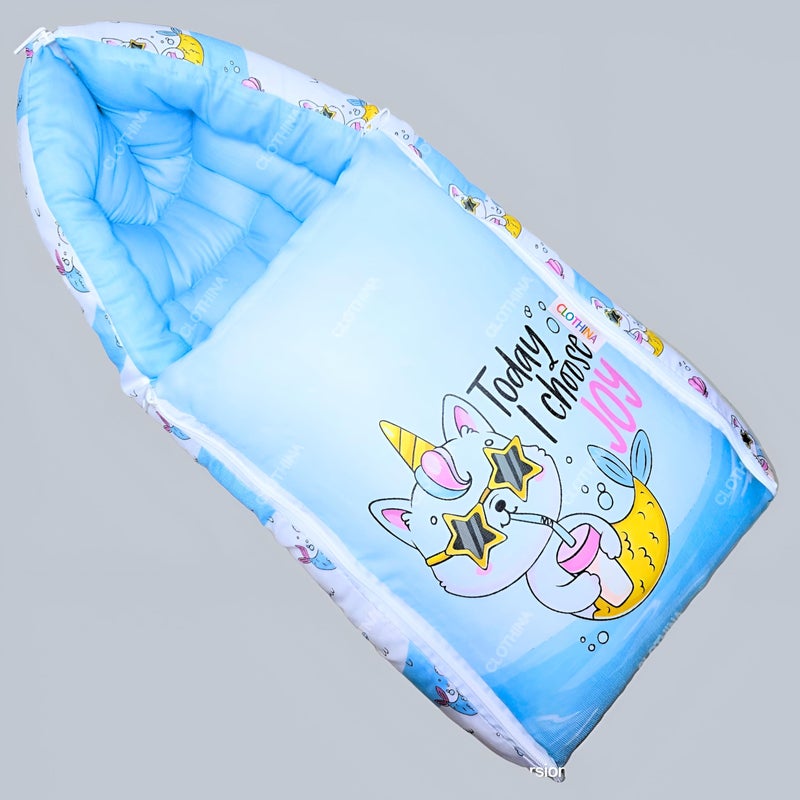 Frido فريدو سرير أطفال 3 في 1، كيس نوم وعش محمول، أغطية قطنية للأطفال حديثي الولادة والرضع، سرير محمول، لحمل الأطفال وغير محدد الجنس من 0 إلى 12 شهر (رمادي فاتح) (أزرق سماوي) - Image 1