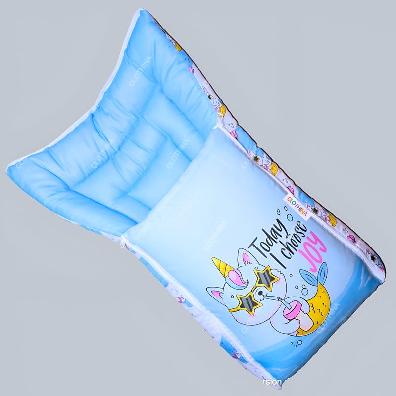 Frido فريدو سرير أطفال 3 في 1، كيس نوم وعش محمول، أغطية قطنية للأطفال حديثي الولادة والرضع، سرير محمول، لحمل الأطفال وغير محدد الجنس من 0 إلى 12 شهر (رمادي فاتح) (أزرق سماوي) - Image 2